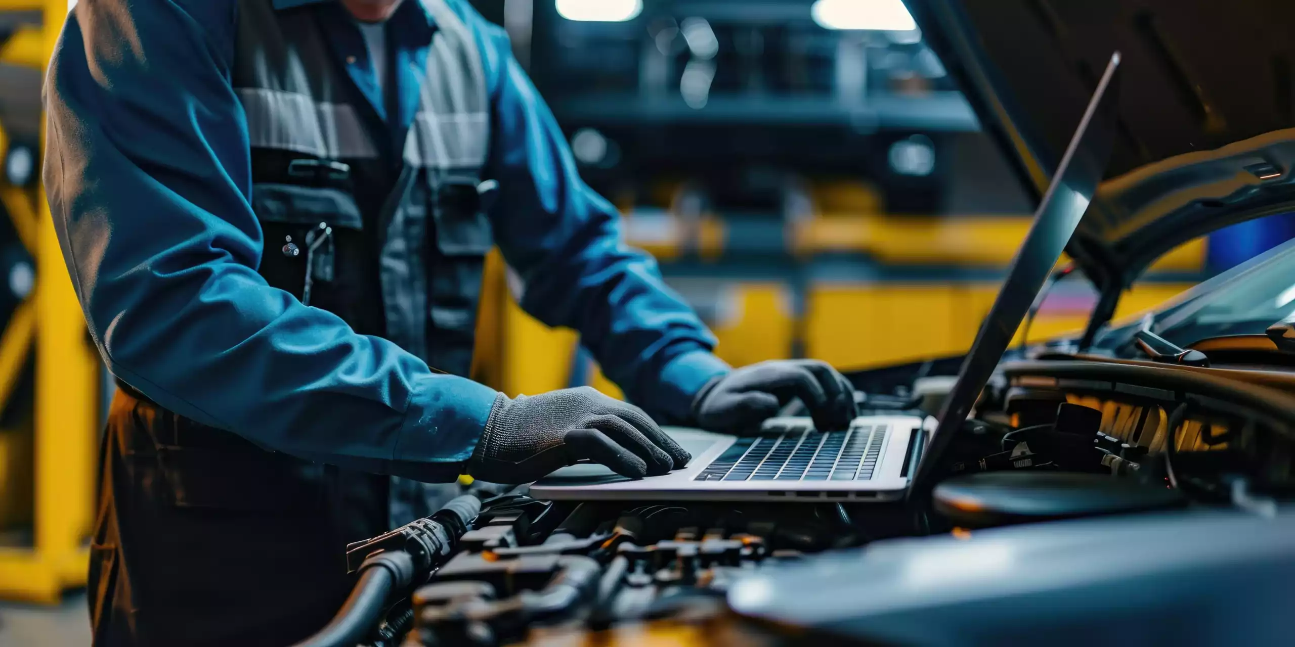 diagnostic-etat-vehicules-flotte-ocean.webp Technicien effectuant un diagnostic de véhicule à l’aide d’un ordinateur portable dans un atelier de maintenance automobile.